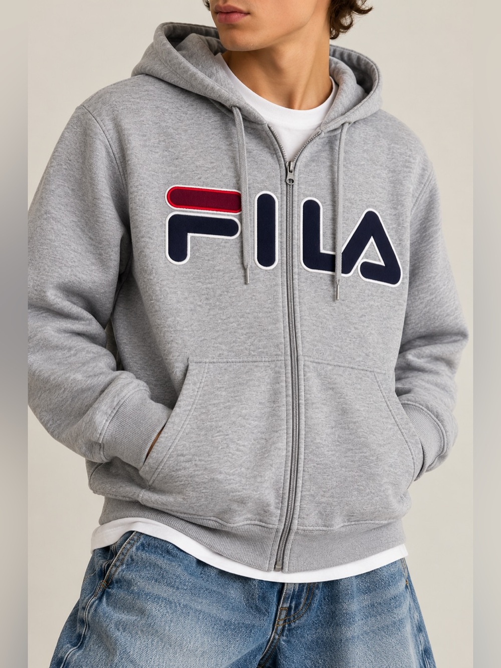 FILA Big Logo Spellout Zip Hoodie Gray 90s Hip Hop Rave Sport Size M